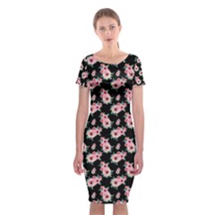 Floral Print Classic Short Sleeve Midi Dress by Saptagram