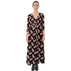 Floral Print Button Up Boho Maxi Dress by Saptagram