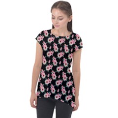 Floral Print Cap Sleeve High Low Top by Saptagram