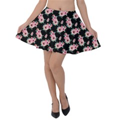 Floral Print Velvet Skater Skirt