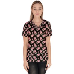 Floral Print Women s V-neck Scrub Top by Saptagram