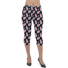 Floral Print Lightweight Velour Capri Leggings 