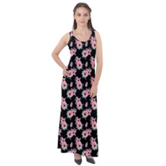 Floral Print Sleeveless Velour Maxi Dress by Saptagram