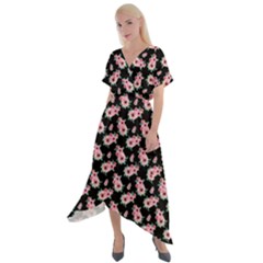 Floral Print Cross Front Sharkbite Hem Maxi Dress by Saptagram