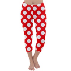 Large White Polka Dots Pattern, Retro Style, Pinup Pattern Capri Winter Leggings  by Casemiro