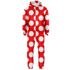 Large White Polka Dots Pattern, Retro Style, Pinup Pattern Hooded Jumpsuit (men) 