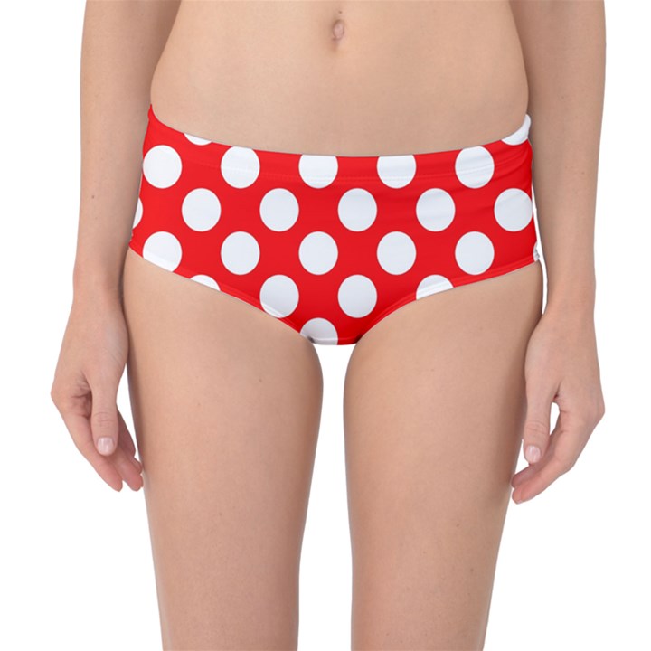 Large white polka dots pattern, retro style, pinup pattern Mid-Waist Bikini Bottoms