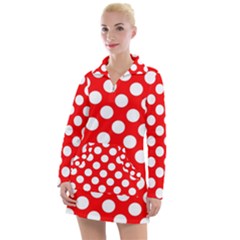 Large White Polka Dots Pattern, Retro Style, Pinup Pattern Women s Long Sleeve Casual Dress by Casemiro