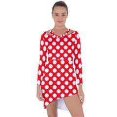 Large White Polka Dots Pattern, Retro Style, Pinup Pattern Asymmetric Cut-out Shift Dress by Casemiro