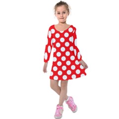 Large White Polka Dots Pattern, Retro Style, Pinup Pattern Kids  Long Sleeve Velvet Dress by Casemiro