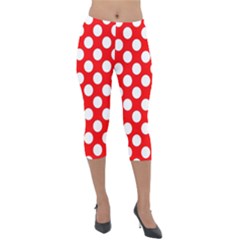 Large White Polka Dots Pattern, Retro Style, Pinup Pattern Lightweight Velour Capri Leggings  by Casemiro