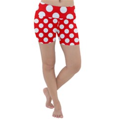 Large White Polka Dots Pattern, Retro Style, Pinup Pattern Lightweight Velour Yoga Shorts by Casemiro