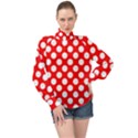 Large white polka dots pattern, retro style, pinup pattern High Neck Long Sleeve Chiffon Top View1