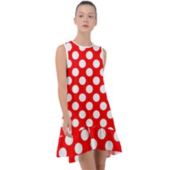 Large White Polka Dots Pattern, Retro Style, Pinup Pattern Frill Swing Dress by Casemiro