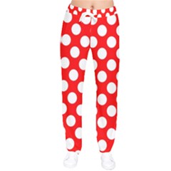 Large White Polka Dots Pattern, Retro Style, Pinup Pattern Women Velvet Drawstring Pants by Casemiro