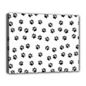 Dog paws pattern, black and white vector illustration, animal love theme Canvas 14  x 11  (Stretched) View1