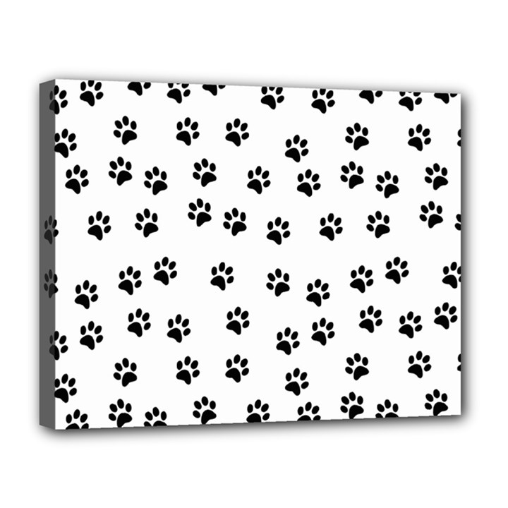 Dog paws pattern, black and white vector illustration, animal love theme Canvas 14  x 11  (Stretched)