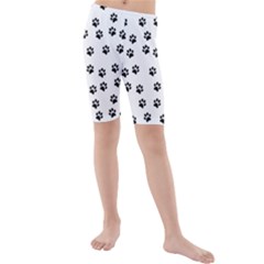 Dog Paws Pattern, Black And White Vector Illustration, Animal Love Theme Kids  Mid Length Swim Shorts by Casemiro