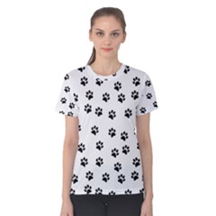 Dog Paws Pattern, Black And White Vector Illustration, Animal Love Theme Women s Cotton Tee