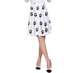 Dog Paws Pattern, Black And White Vector Illustration, Animal Love Theme A-line Skirt by Casemiro