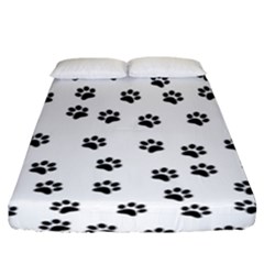 Dog Paws Pattern, Black And White Vector Illustration, Animal Love Theme Fitted Sheet (king Size) by Casemiro