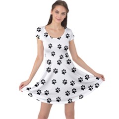 Dog Paws Pattern, Black And White Vector Illustration, Animal Love Theme Cap Sleeve Dress by Casemiro