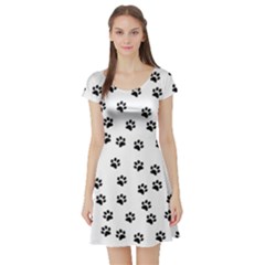 Dog Paws Pattern, Black And White Vector Illustration, Animal Love Theme Short Sleeve Skater Dress by Casemiro