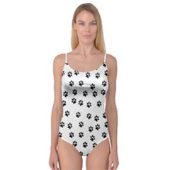 Dog Paws Pattern, Black And White Vector Illustration, Animal Love Theme Camisole Leotard  by Casemiro