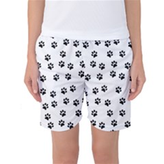 Dog Paws Pattern, Black And White Vector Illustration, Animal Love Theme Women s Basketball Shorts by Casemiro