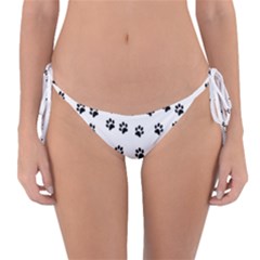 Dog Paws Pattern, Black And White Vector Illustration, Animal Love Theme Reversible Bikini Bottom by Casemiro