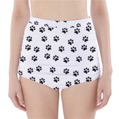 Dog Paws Pattern, Black And White Vector Illustration, Animal Love Theme High-waisted Bikini Bottoms by Casemiro