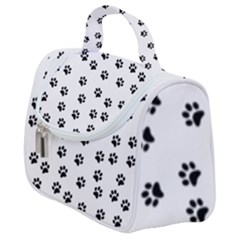 Dog Paws Pattern, Black And White Vector Illustration, Animal Love Theme Satchel Handbag by Casemiro