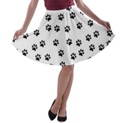 Dog Paws Pattern, Black And White Vector Illustration, Animal Love Theme A-line Skater Skirt by Casemiro