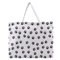 Dog Paws Pattern, Black And White Vector Illustration, Animal Love Theme Zipper Large Tote Bag by Casemiro