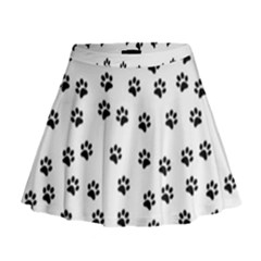 Dog Paws Pattern, Black And White Vector Illustration, Animal Love Theme Mini Flare Skirt by Casemiro