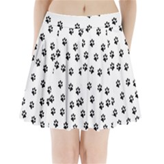 Dog Paws Pattern, Black And White Vector Illustration, Animal Love Theme Pleated Mini Skirt by Casemiro