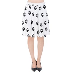 Dog Paws Pattern, Black And White Vector Illustration, Animal Love Theme Velvet High Waist Skirt by Casemiro