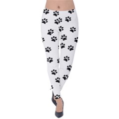 Dog Paws Pattern, Black And White Vector Illustration, Animal Love Theme Velvet Leggings by Casemiro