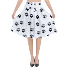 Dog Paws Pattern, Black And White Vector Illustration, Animal Love Theme Flared Midi Skirt by Casemiro