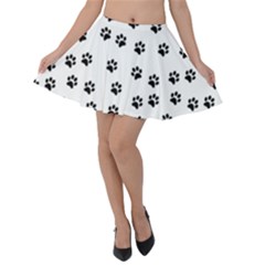 Dog Paws Pattern, Black And White Vector Illustration, Animal Love Theme Velvet Skater Skirt by Casemiro