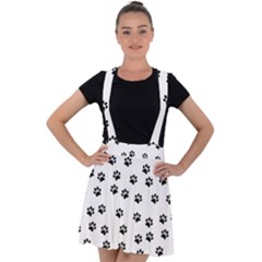 Dog Paws Pattern, Black And White Vector Illustration, Animal Love Theme Velvet Suspender Skater Skirt by Casemiro