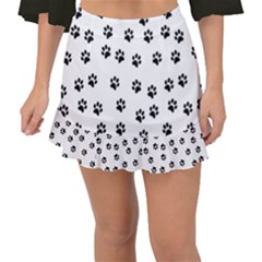 Dog Paws Pattern, Black And White Vector Illustration, Animal Love Theme Fishtail Mini Chiffon Skirt by Casemiro