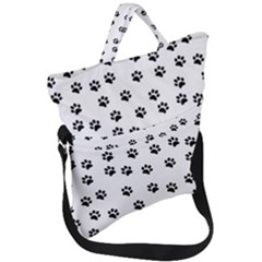 Dog Paws Pattern, Black And White Vector Illustration, Animal Love Theme Fold Over Handle Tote Bag by Casemiro