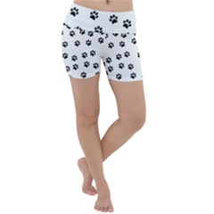 Dog Paws Pattern, Black And White Vector Illustration, Animal Love Theme Lightweight Velour Yoga Shorts by Casemiro