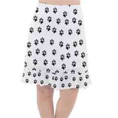 Dog Paws Pattern, Black And White Vector Illustration, Animal Love Theme Fishtail Chiffon Skirt by Casemiro