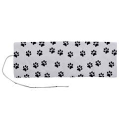 Dog Paws Pattern, Black And White Vector Illustration, Animal Love Theme Roll Up Canvas Pencil Holder (m) by Casemiro