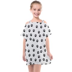 Dog Paws Pattern, Black And White Vector Illustration, Animal Love Theme Kids  One Piece Chiffon Dress by Casemiro