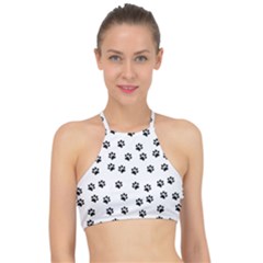 Dog Paws Pattern, Black And White Vector Illustration, Animal Love Theme Racer Front Bikini Top by Casemiro