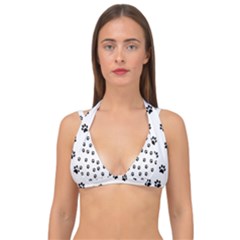 Dog Paws Pattern, Black And White Vector Illustration, Animal Love Theme Double Strap Halter Bikini Top by Casemiro