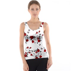 Vector Roses Pattern,red Flowers And Black Branches, Asymmetric Design Tank Top by Casemiro